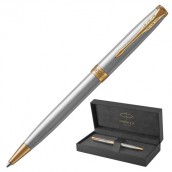 Ручка шариковая PARKER "Sonnet Core Stainless Steel GT", корпус серебро, позолота, черная, 1931507