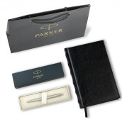 Ручка шариковая PARKER "Jotter Core Stainless Steel CT", ежедневник А5 черный, пакет, 880891