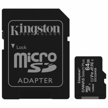 Карта памяти microSDXC 64 GB KINGSTON Canvas Select Plus, UHS-I U1, 100 Мб/с (class 10), адаптер, SDCS2/64GB