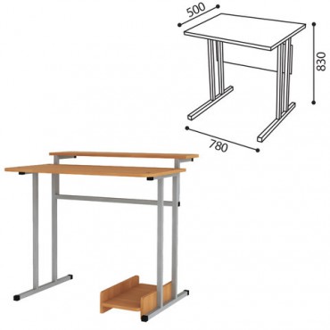 Стол-парта 1-местный для информатики, 780х500х830 мм, рост 6, серый каркас, ЛДСП бук