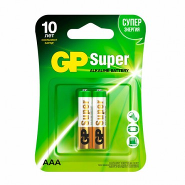 Батарейки КОМПЛЕКТ 2 шт., GP Super, AAA (LR03, 24 А), алкалиновые, мизинчиковые, блистер, 24A-2CR2